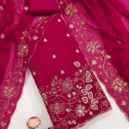 LeeliPeeri Designer Floral Embroidered Thread Work Georgette Unstitched Dress Material-picture-13