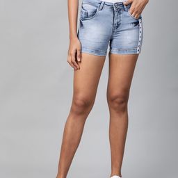 Orchid Blues Women Blue Washed Regular Fit Denim Shorts-image-85