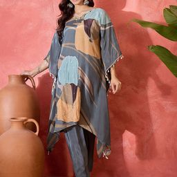 Sangria Digital Printed V-Neck Kaftan With Trouser Co-Ords-picture-1