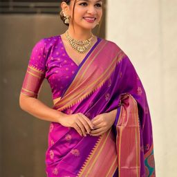 ELITE WEAVES Floral Woven Design Zari Paithani Saree-image-50
