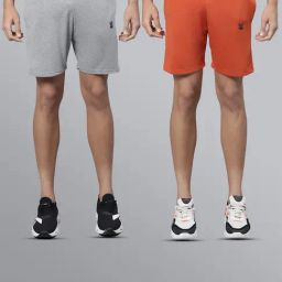 Vimal Jonney Grey & Orange Regular Fit Lounge Shorts - Pack of 2-image-98