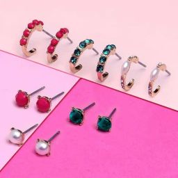 Accessorize London Willow Multicolor Stud & Hoop Earrings - Set of 6-image-12