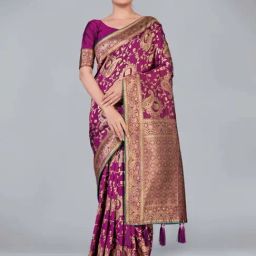 Monjolika Fashion Women's Purple Woven Silk Blend Banarasi Jacquard Saree With Blouse Piece-picture-40