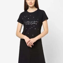 Sweet Dreams Coal Black Cotton Printed Sleep Tee-image-80
