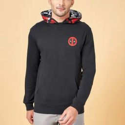 Urban Ranger by Pantaloons Black Cotton Regular Fit Printed Hooded Sweatshirt-44