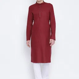NAMASKAR Men Maroon Cotton Solid Kurta-picture-55