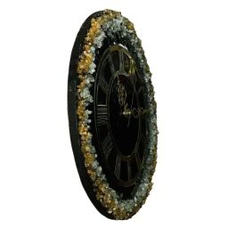 CHRONIKLE Black Epoxy Resin Round Handmade With Stone Art Analog Wall Clock image 4