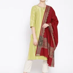 WEAVERS VILLA Women Maroon Woven Design Shawl-picture-56