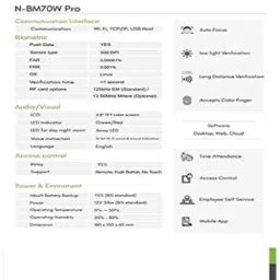 Biomax N-BM70 W PRO Multi-Bio Time Attendance and Access Control System Biometric Machine image 4