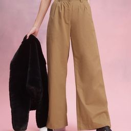 DressBerry Women Pleated Pure Cotton Wide Leg Trousers-image-40