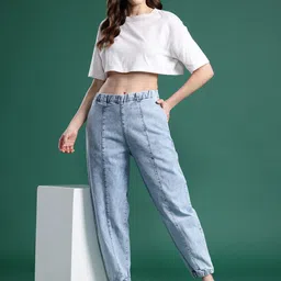 DressBerry Women Heavy Fade Cuffed Hem Jogger Fit Stretchable Jeans-image-64