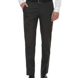 Louis Philippe Grey Slim Fit Self Pattern Formal Flat Front Trousers-image-38