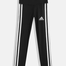 ADIDAS Girls Black & White Solid Brand Logo Print Detail 3S Tights-image-79