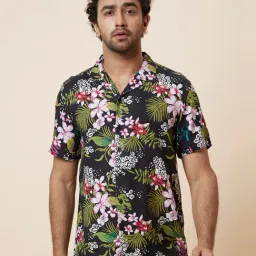 Globus Black Regular Fit Floral Print Shirt-image-35