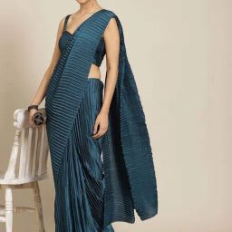 Warthy Ent Blue Plain Saree With Unstitched Blouse-picture-10
