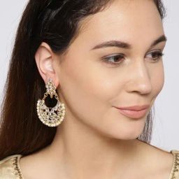 YouBella Off-White Gold-Plated Stone-Studded Crescent Shaped Chand Bali Earrings-image-47