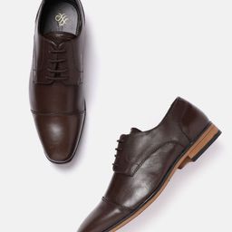 House of Pataudi Men Coffee Brown Solid Leather Handcrafted Formal Derbys-image-45