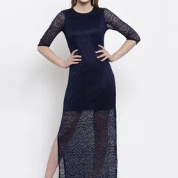 Gipsy Women Navy Blue Self Design Maxi Dress-picture-30