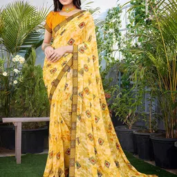 Lookmark Ethnic Motifs Dyed Woven Design Border Pure Georgette Saree-14