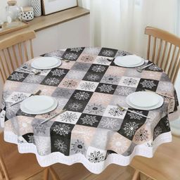 Dakshya Industries Grey Floral Waterproof Plastic Round 6-Seater Table Cover-18