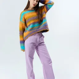 Fashion Gaiia Women Striped Colourblocked Pullover Sweater-image-39