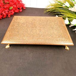 apka mart GoldToned Textured Wooden Brass Chowki-image-9