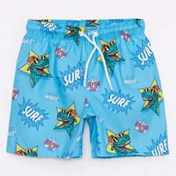 LC Waikiki Above Knee Length Swim Shorts Dino & Text Print - Blue-image-18