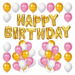Zyozi Happy Birthday Letter Balloons With Metallic Balloons Pink Gold - Pack of 52-image-80