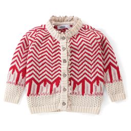 Babyoye Eco-Conscious Cotton Full Sleeves Front Open Sweater with Chevron Design - Pink-image-83