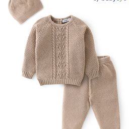 Babyoye Eco Conscious 100% Cotton Full Sleeves Cable Knit Design Sweater Set - Beige-image-54