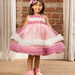 Ministitch Sleeveless Floral Applique Yoke Embellished & Ruffle Detailed Fit & Flare Dress - Purple-image-74