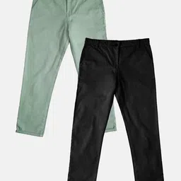 Kiddopanti Pack Of 2 Solid Pants - Light Green & Black-picture-18