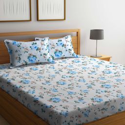 FABINALIV 300 TC Cotton Blend King Size Double Bedsheet with 2 Pillow Covers Floral - Multicolor-image-71