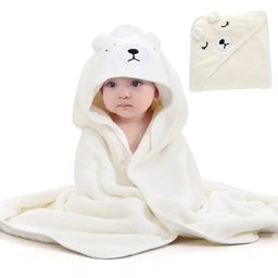 MumsLap Bear  Detailed Hooded Premium Soft  Towel - White-image-87