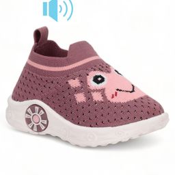Lil Lollipop Animal Face & MeshDetailed Slip On Musical Shoes - Mauve-image-98