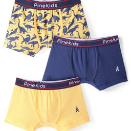 Pine Kids Cotton Spandex Knit Solid Color & Dino Print Trunks - Pack of 3 (Colour May Vary)-image-22