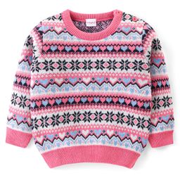Babyhug Knitted Full Sleeves Pullover Sweater with Aztec Design - Pink-image-14