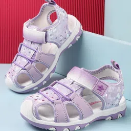 Cute Walk by Babyhug Velcro Closure Sandals with Hearts & Glitter Print - Purple-picture-25
