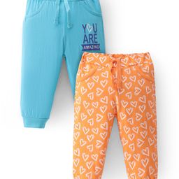 Doodle Poodle Single Jersey Knit Full Length Lounge Pant with Heart & Text Print Pack of 2 - Blue & Orange-image-26