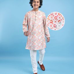 Pine Kids Cotton Woven Full Sleeves Floral Print Kurta Pyjama Set - Pink-image-25