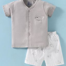 Pink Rabbit Single Jersey Knit Half Sleeves Shorts Night Suit with Koala Print - Grey & White-image-48