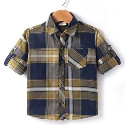 Rikidoos Full Sleeves Checked Shirt - Olive Green & Navy Blue-image-61