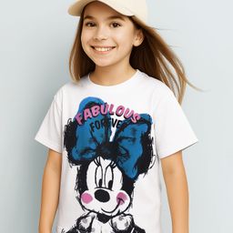Pine Kids Marvel Single Jersey Knit Half Sleeves Drop Shoulder Minnie Mouse Oversized T-Shirt - White-image-100