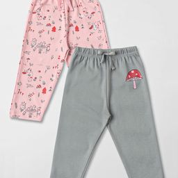 Nauti Nati Cotton Pack Of 2 Full Sleeves Animals & Mushroom Printed Pajamas - Pink & Grey-image-33