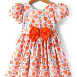 Mark & Mia Half Puffed Sleeves Frock with Bow Applique & Hearts Print - Orange-picture-13