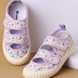 Cute Walk by Babyhug Velcro Closure Casual Shoes with Floral Print - Purple-picture-45