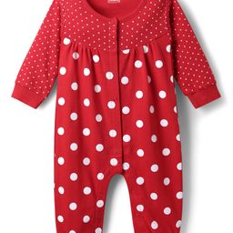 Babyhug 100% Cotton Knit Full Sleeves Front Open Romper with Polka Dots Print - Red-image-11
