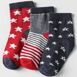 cute walk by babyhug Cutewalk by Babyhug Ankle Length Anti-Bacterial Socks with Star Design & Stripes Pack of 3 - Navy Blue & Red-picture-22