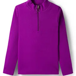 Pine Kids Cotton Lycra Knit Full Sleeves Solid Color High Neck Top - Violet-picture-9
