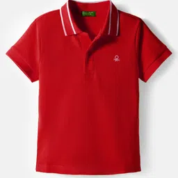 UCB 100% Cotton Knit Half Sleeves Solid Color Polo T-Shirt - Red-picture-20